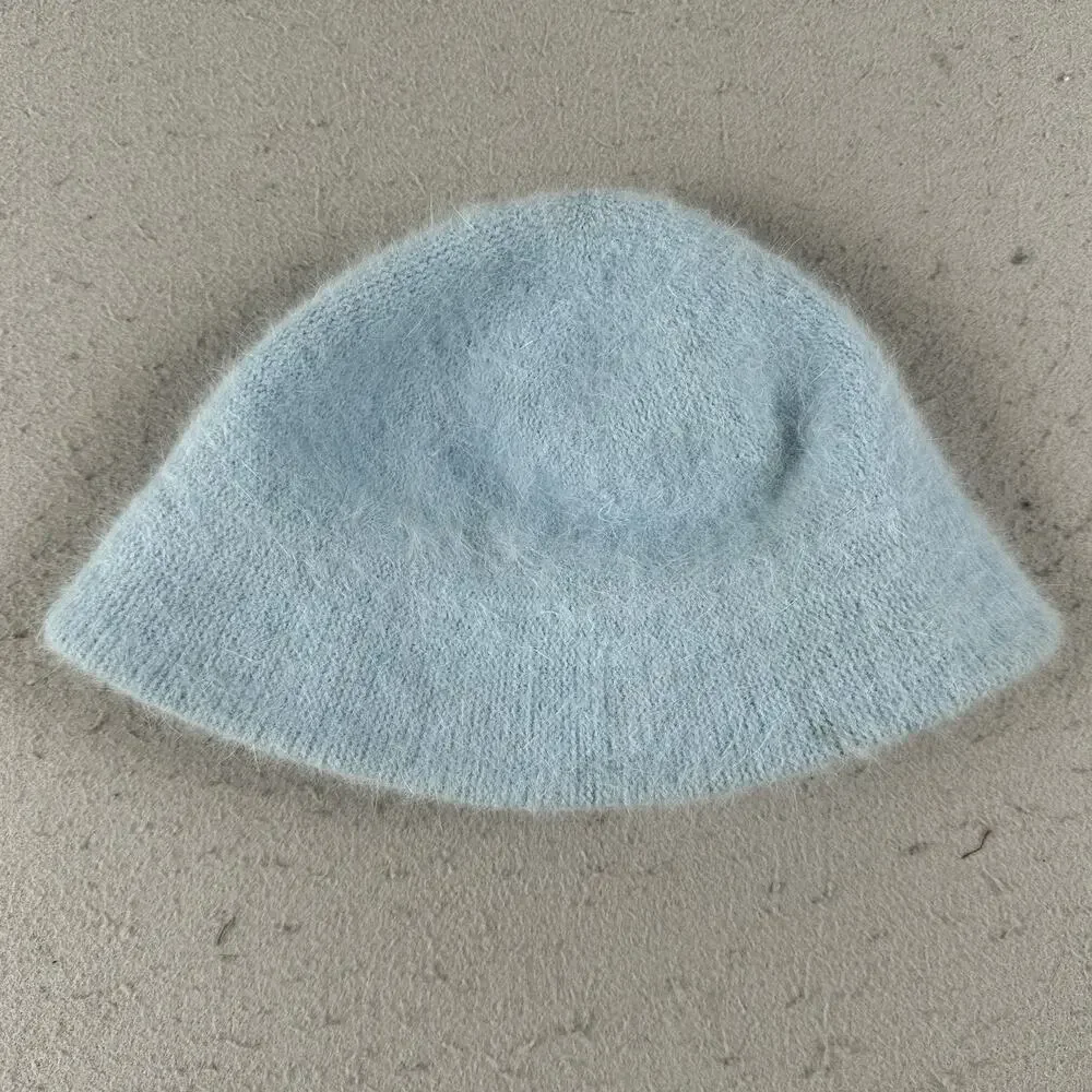 Y2K Bobby Jack Girls Fuzzy Angora Beanie Hat Blue‎ Monkey Embroidered Knit Retro
